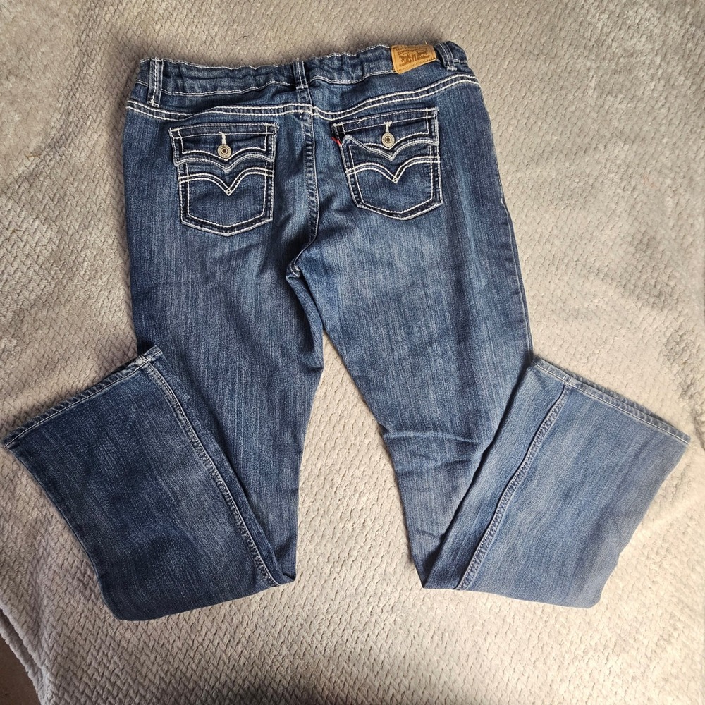 Levis 715 Jeans Girls 16.5 Plus Bootcut Blue Dark Wash Adjustable Waist - Picture 3 of 11